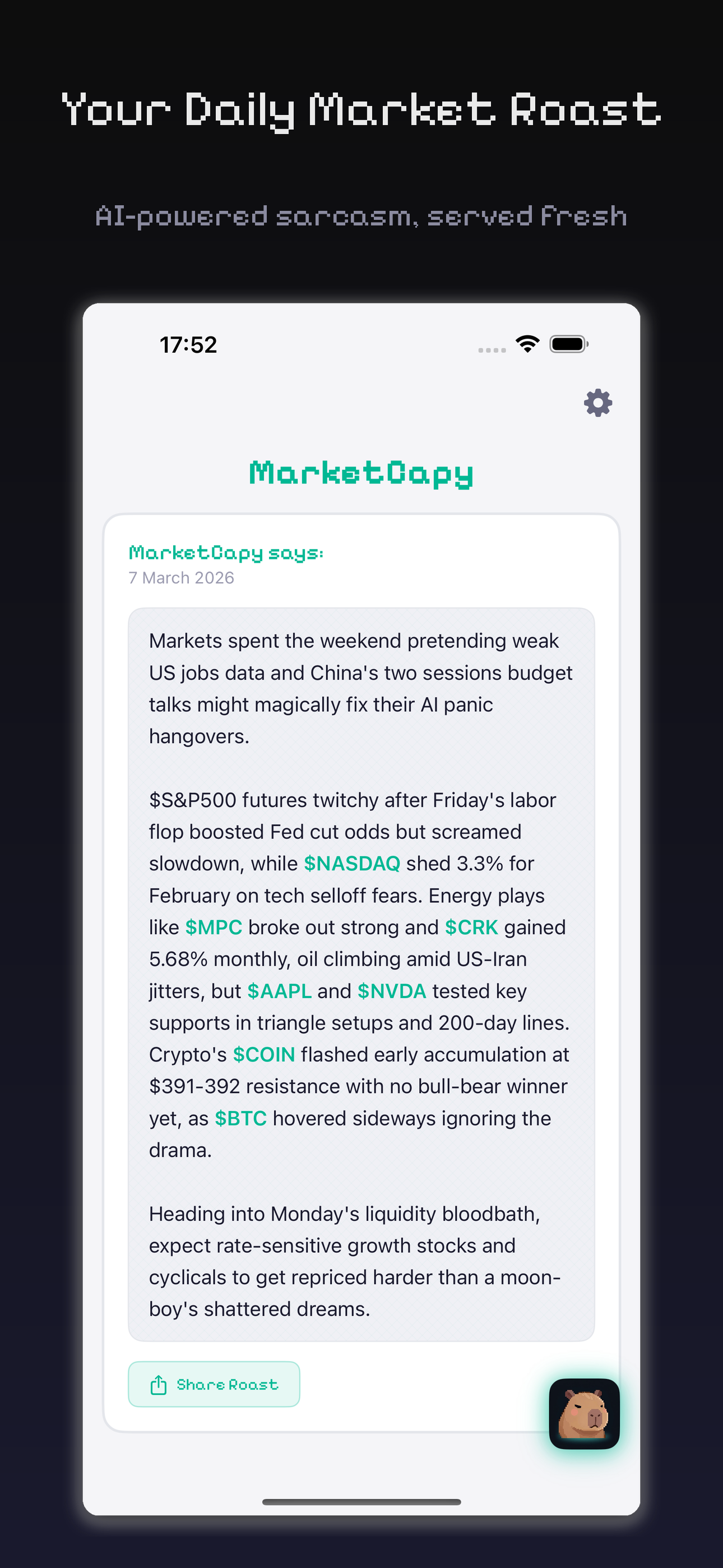 Daily market digest roast