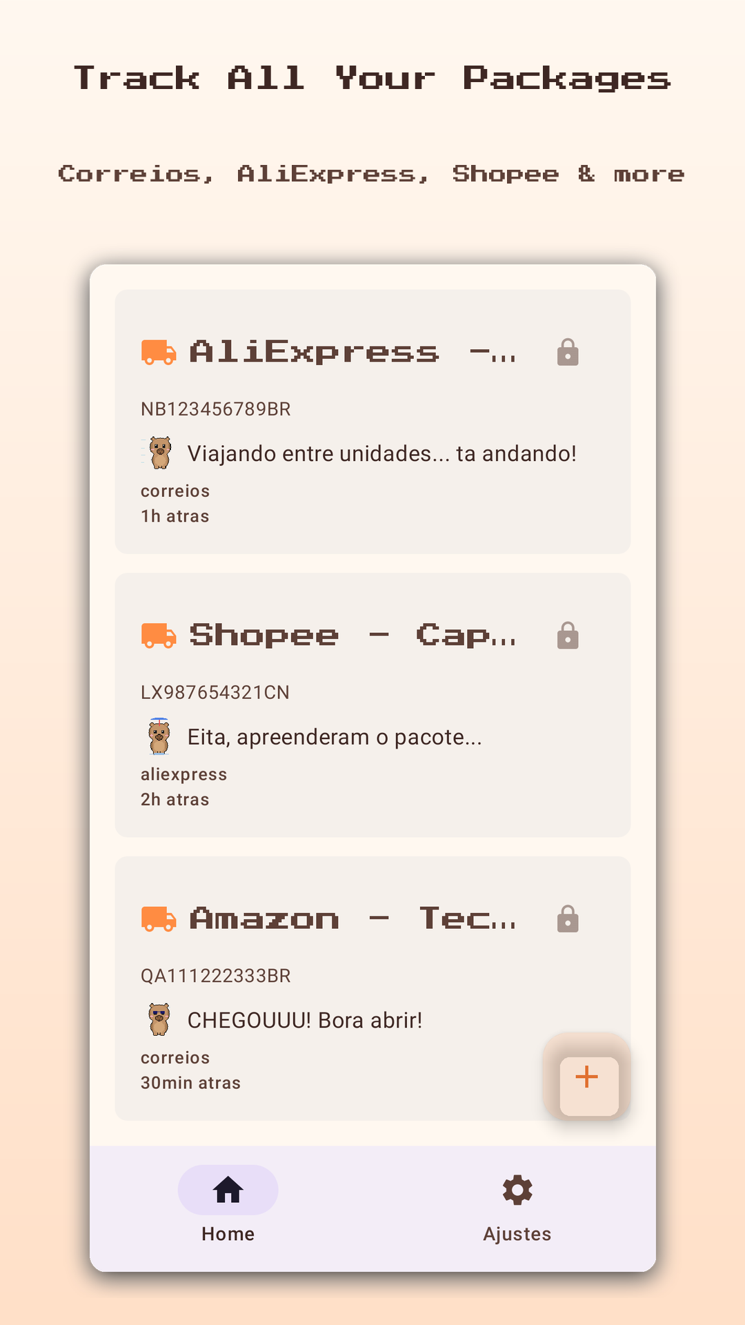 Home screen with tracked packages