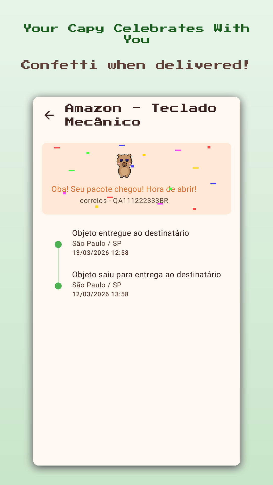 Delivery detail with confetti celebration