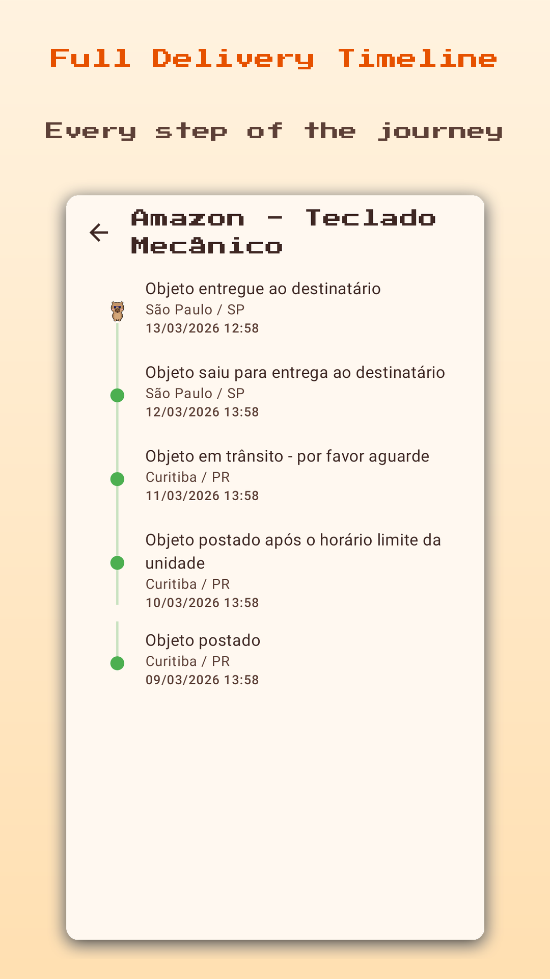 Full tracking timeline