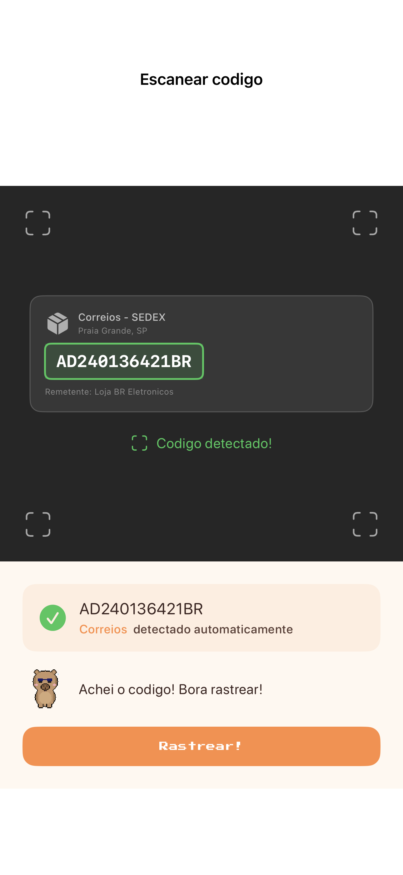 Camera escaneando codigo de rastreamento de uma foto